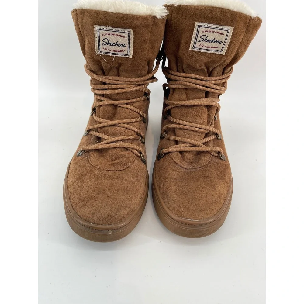 Skechers Womens 9 Chestnut Brown Faux Suede Faux Fur Lined Mid Calf Boots No box